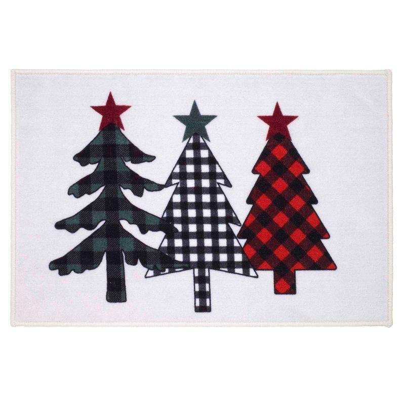 Holiday Plaid Christmas Tree Cotton Bath Rug with Non-Slip Backing