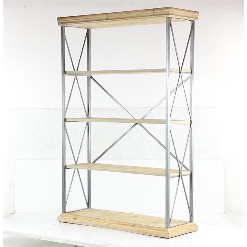 72" Farmhouse 4 Tier Shelf Brown - Olivia & May: Industrial Style Hardwood Bookcase with Storage Bins