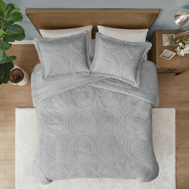 Arya Embroidered Medallion Faux Fur Ultra Plush Comforter Set