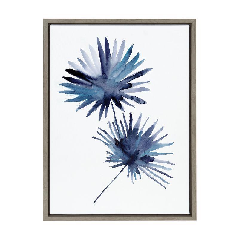 Kate & Laurel All Things Decor 18" x 24" Sylvie Greenery Fans Indigo Framed Canvas by Sara Berrenson Gray