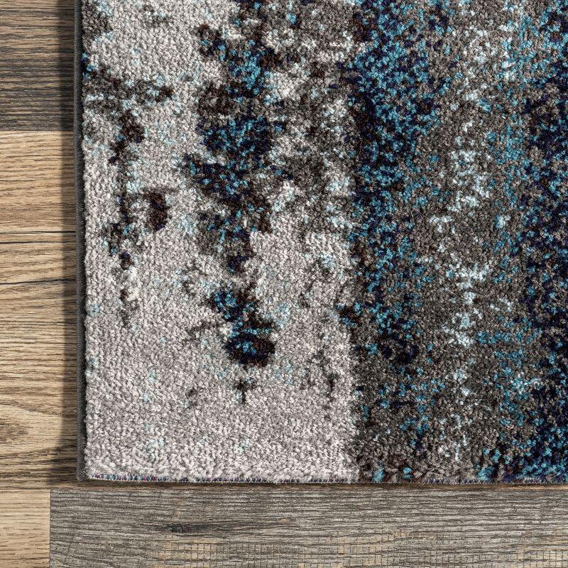 Blue Abstract Synthetic Easy Care Area Rug 6' 7" x 9'