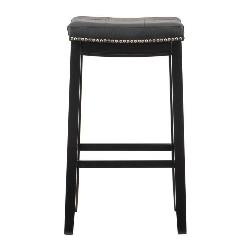 Claridge Backless Faux Leather Nailhead Saddle Barstool Black - Linon: Rubberwood Frame, 32.25" Height