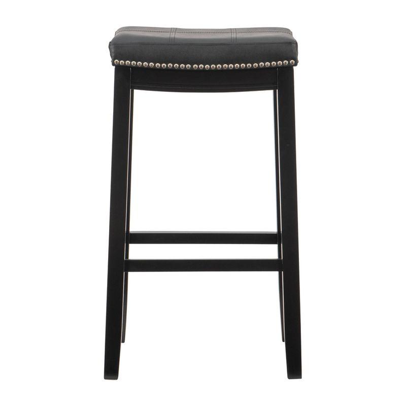 Black 32" Backless Saddle Wood Bar Stool with Faux Leather