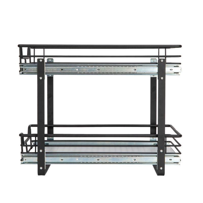 Glidez Multipurpose Paint-Finished Steel Pull-Out/Slide-Out Storage Organizer with Plastic Liners - Dual-Slide 2-Tier Design - Black