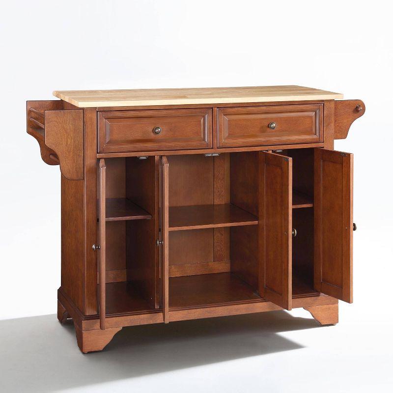 Crosley Lafayette Wood Top Full Size Kitchen Island/Cart Cherry/Natural: With Adjustable Shelves, Towel Bar, 5 Drawers