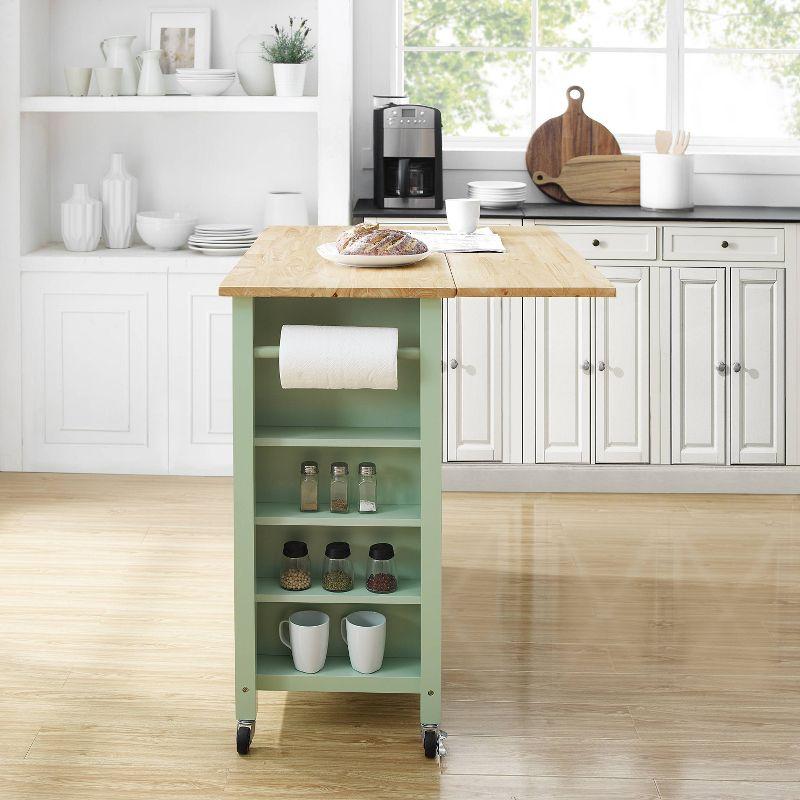 Savannah Wood Top Drop Leaf Kitchen Island/Cart Mint - Crosley: Adjustable Shelves, Spice Rack, Caster Wheels