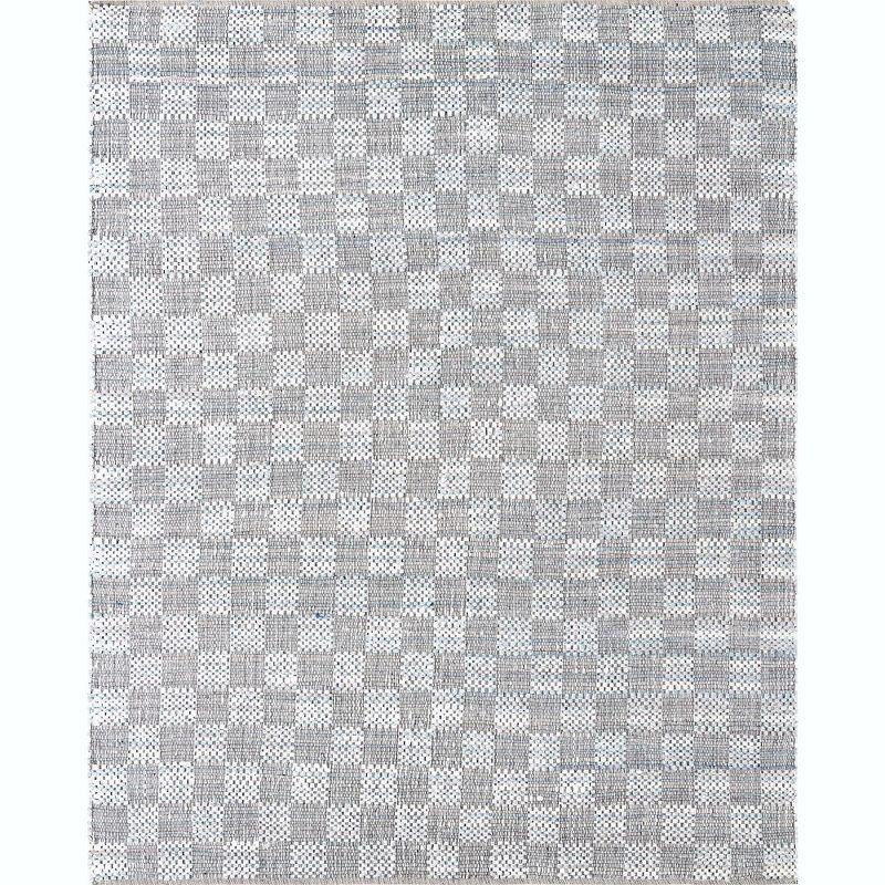 Unique Loom Chindi Cotton Collection Area Rug - Checkered (8'  x 10' Rectangle Ivory/Gray)