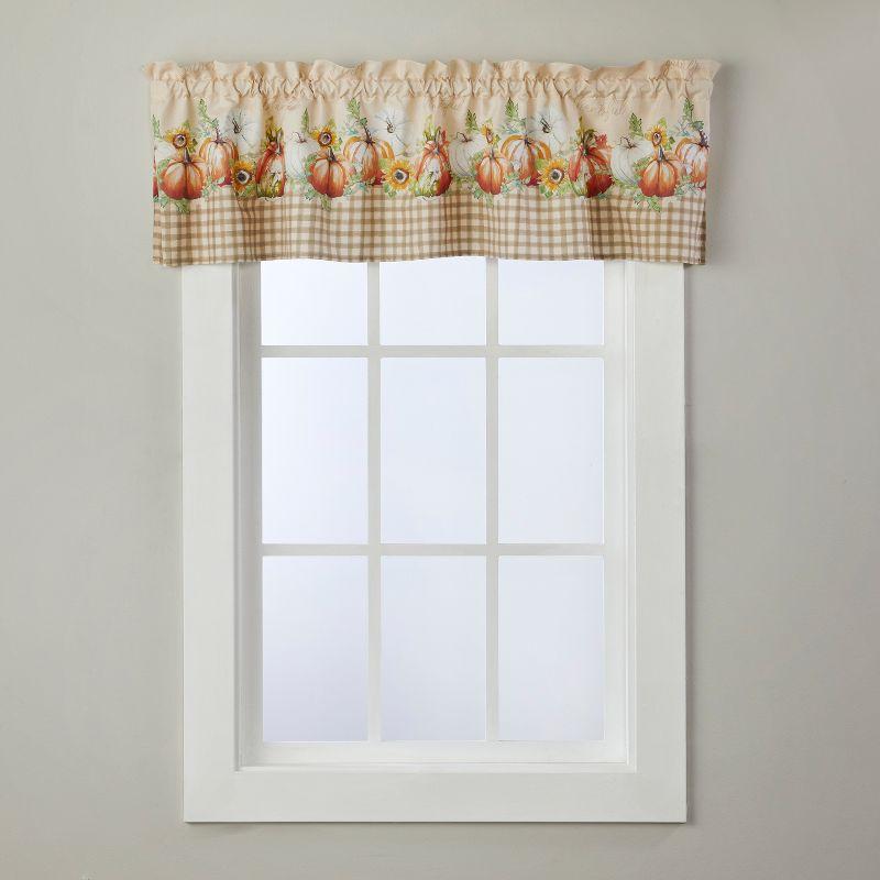 Autumn Pumpkins Beige and White Rod Pocket Valance