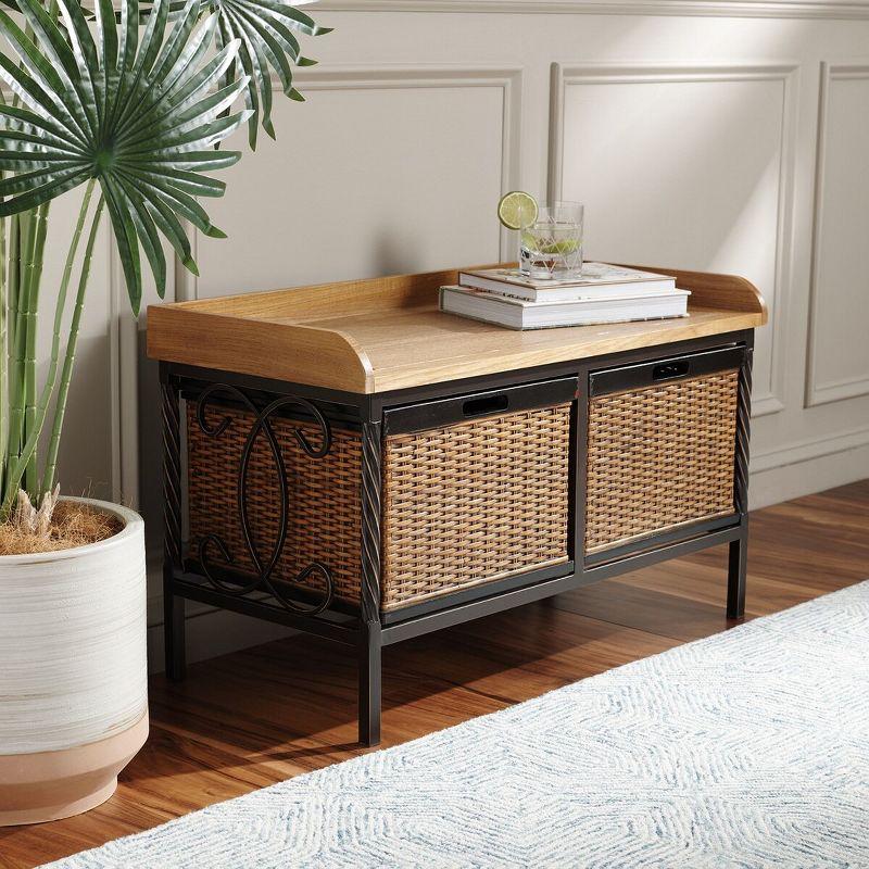 Transitional White Elm Wood Storage Bench with Antiqued Pewter Frame