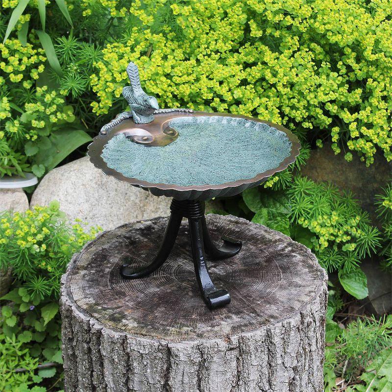 10.75" Tall Scallop Shell Birdbath with Tripod Stand Antique Brass Plated - Achla Designs: Weather-Resistant Aluminum Garden Decor