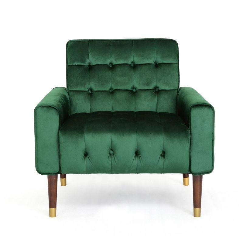 Bourchier Modern Glam Velvet Armchair Green - Christopher Knight Home: Upholstered Polyester, Plywood Frame