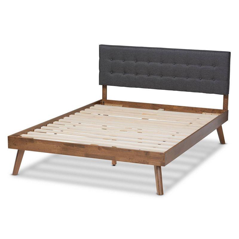 Devan Fabric Upholstered Walnut Finished Platform Bed - Baxton Studio