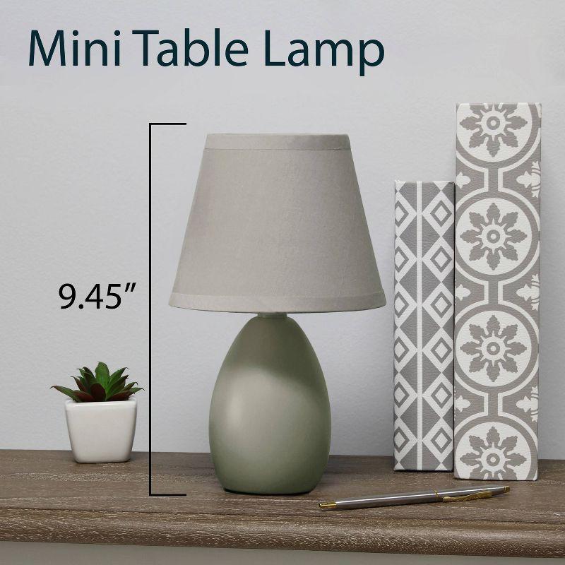Simple Designs 9.45" Mini Egg Oval Ceramic Table Lamp with Matching Shade (Includes LED Light Bulb) Gray
