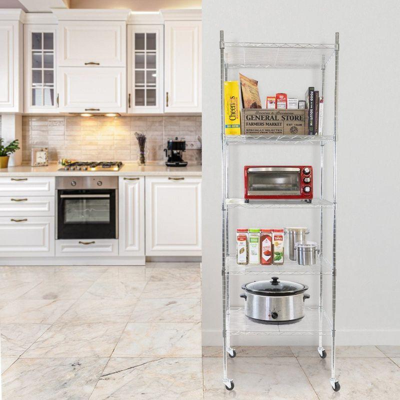 Mount-it Mount-It! Height Adjustable 5 Tier Wire Shelving with Rolling Wheels | Closet Metal Racks Shelves