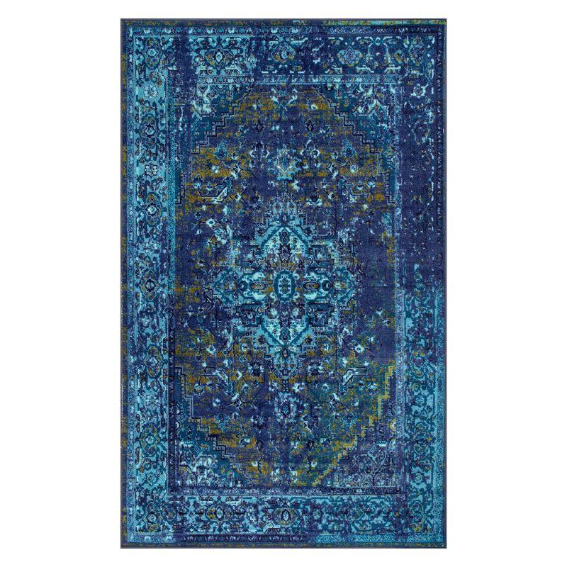 Reversible Blue Synthetic Vintage Persian Area Rug