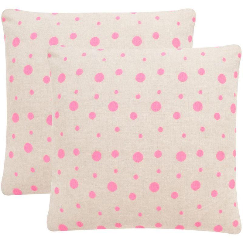 Pink Polka Dot Embroidered Linen Throw Pillow Set