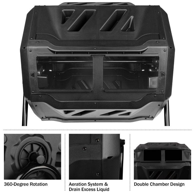 Pure Garden Compost Tumbler - 43Gal Compost Bin with Dual Chambers, 360-Degree Rotating Design, and Garden Gloves Included - Homesteading Supplies