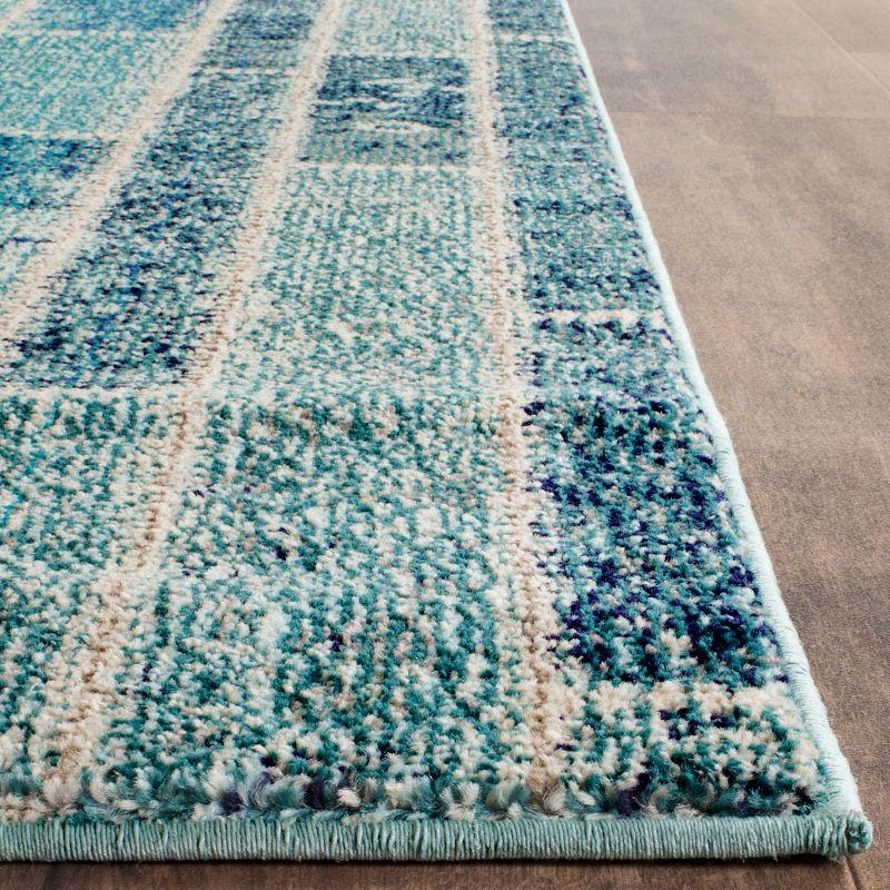 Boho-Chic Blue/Multi Reversible Synthetic Area Rug - Easy Care