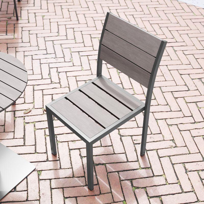 Flash Furniture Finch Commercial Grade Patio Chair with Arms, Stackable Side Chair with Faux Teak Poly Slats and Metal Frame