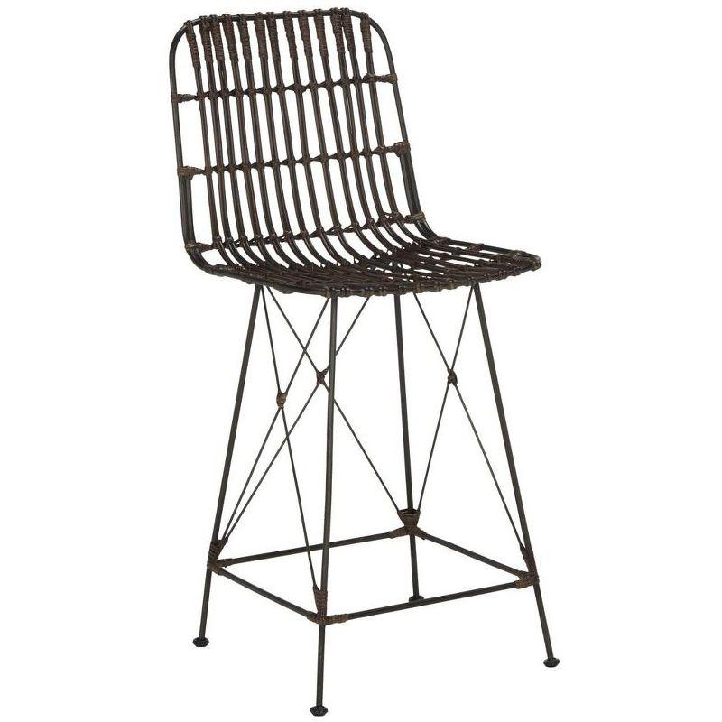 Minerva Wicker Counter Stool (Set of 2) - WIK6509 - Brown/Black - Safavieh