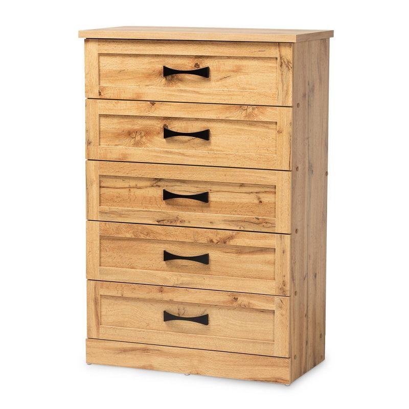 Oak Brown 5-Drawer Tallboy Storage Chest