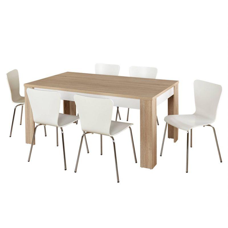 Natural and White 7-Piece Dining Set with Chrome Legs