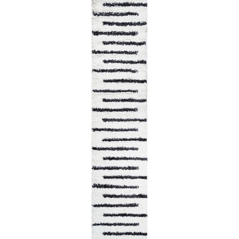 2'x10' Alaro Berber Stripe Shag Runner Rug, White - JONATHAN Y