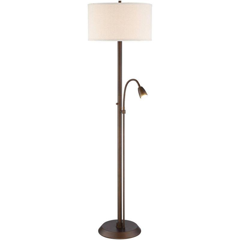 Possini Euro Design Traverse Modern Floor Lamp with LED Gooseneck Reading Light 64" Tall Oil Rubbed Bronze Oatmeal Drum Shade for Living Room Bedroom