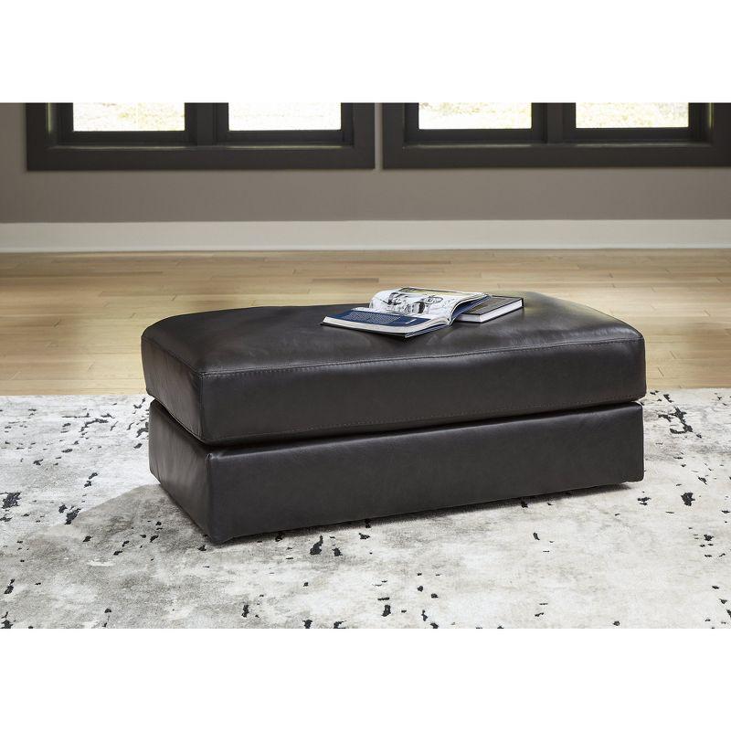 Amiata Black Leather Contemporary Rectangle Ottoman