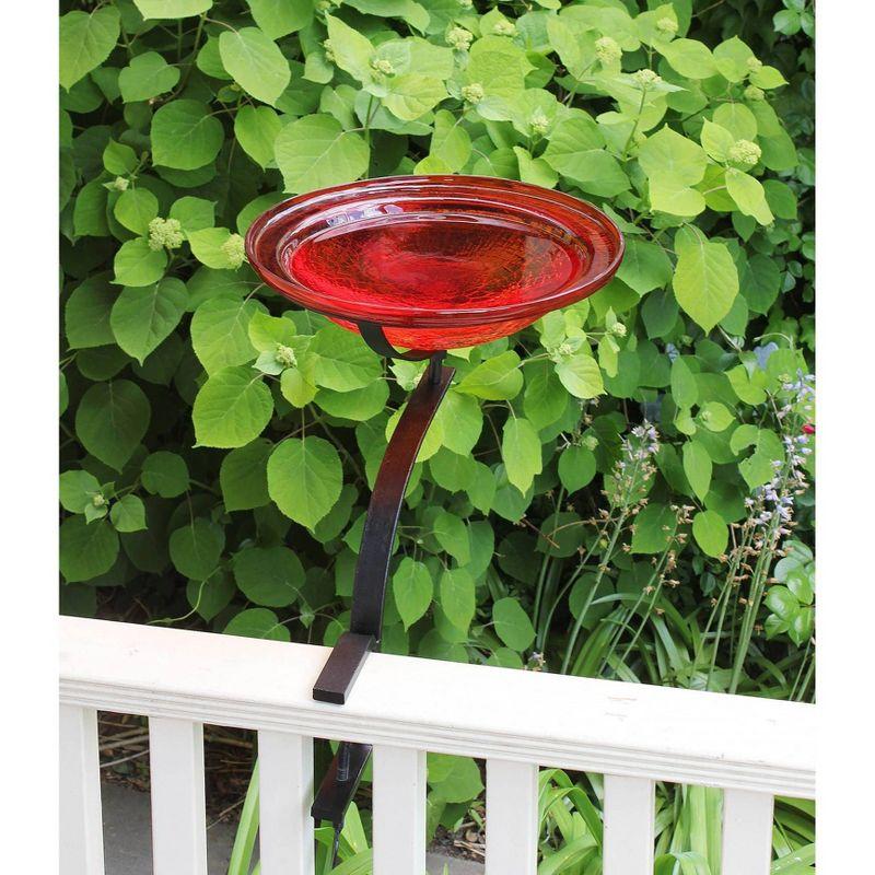 Achla Designs 13.75" x 12.5" x 18.5" Reflective Crackle Glass Birdbath Bowl with Rail Mount Bracket Red