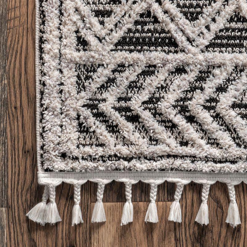 Nuloom 8x11 Ansley Moroccan Tassel Indoor Area Rug, Grey, High-Low Textured Bohemian Design, Plush High Pile, Stain Resistant, Bedroom, Living Room