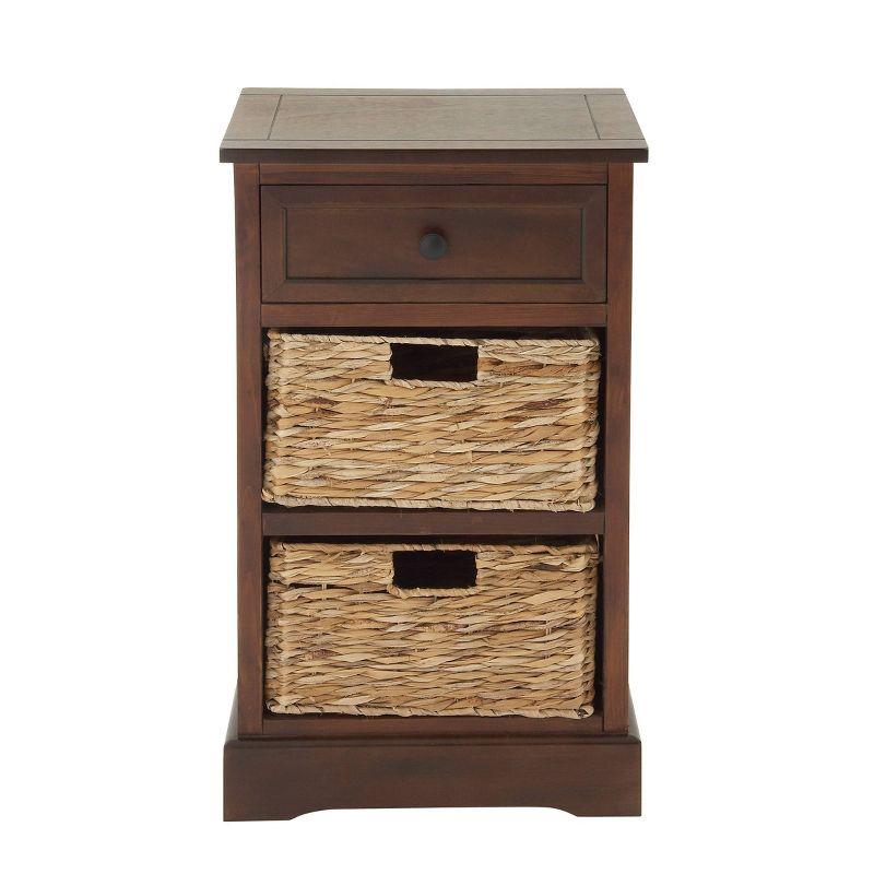 Elegant Brown Wooden Side Chest with Wicker Drawers - 33" x 20.5"