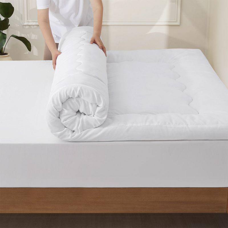 Peace Nest Ultra Loft 4" Mattress Topper, Plush Down Alternative Filling for Ultimate Comfort, White Wavy, Twin