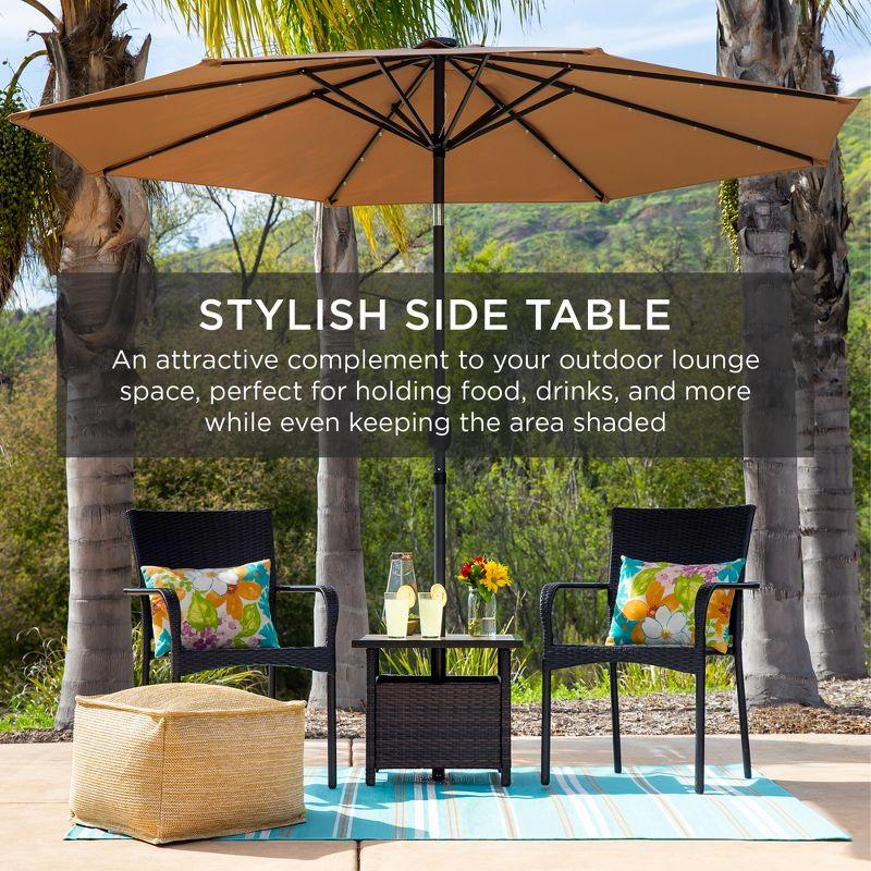 Elegant Grey Rattan Wicker Outdoor Side Table with Umbrella Hole