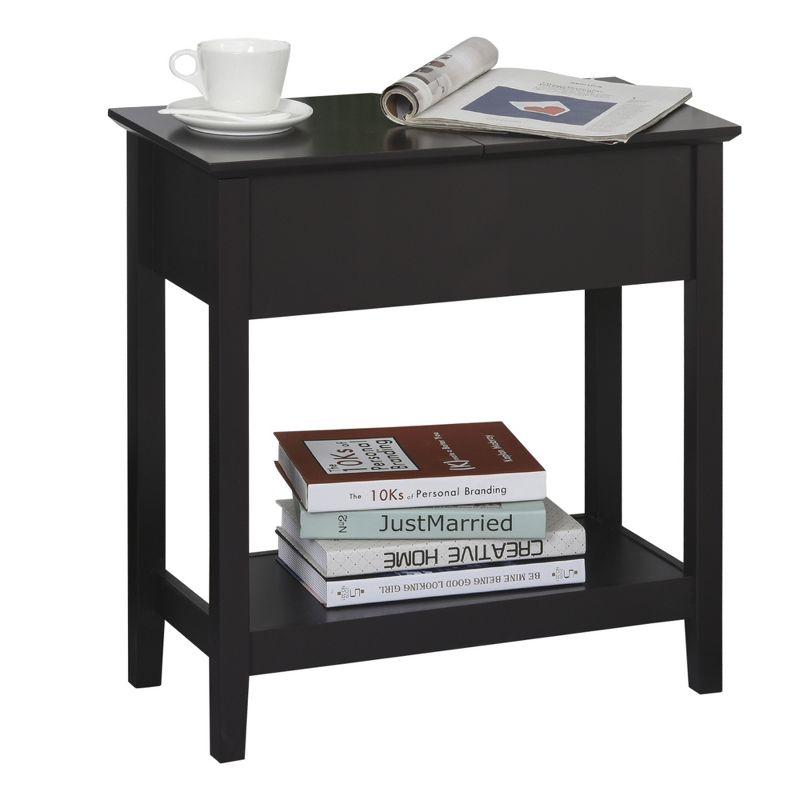 Dark Coffee Narrow Wood End Table with Storage Cabinet and Shelf