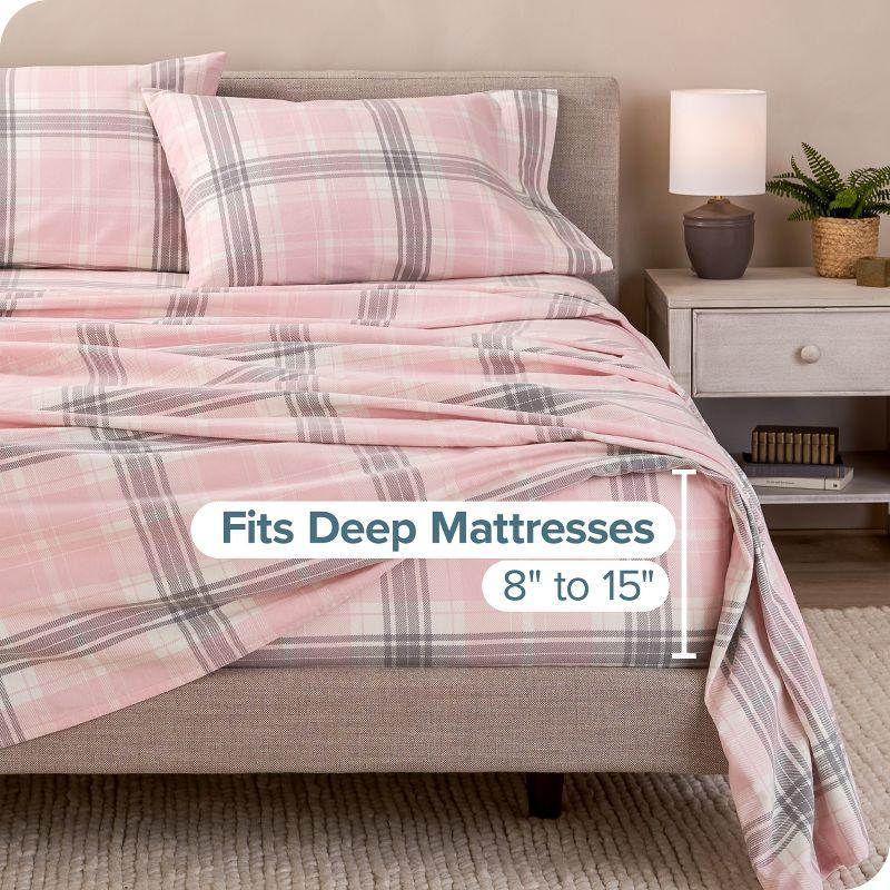 Aurora Plaid - Pink Cotton Flannel Full Sheet Set by Bare Home