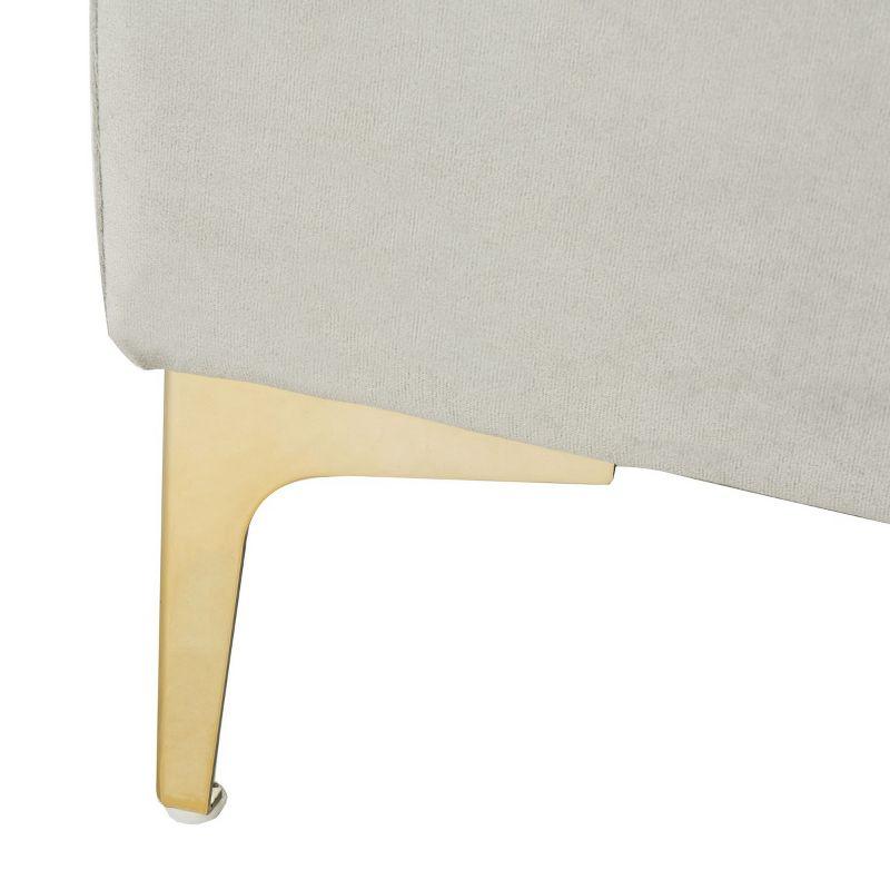 Giovanna Transitional Grey Velvet Square Ottoman with Brass Legs