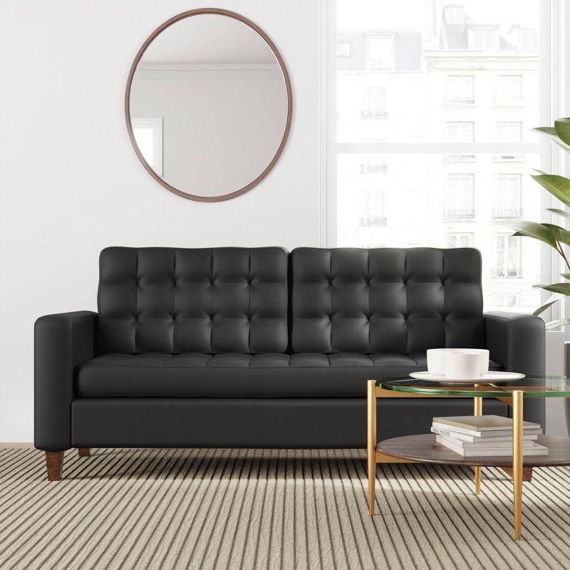 Elegant Lawson 66'' Black Faux Leather Sofa with Buttonless Tufting