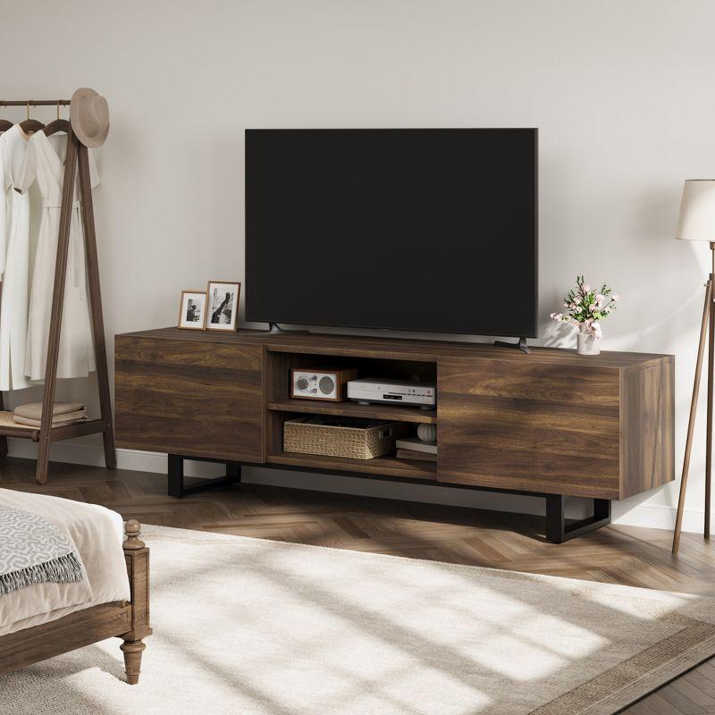 Industrial TV Stand for 80 Inch, Modern Entertainment Center with 2 Drawers, Wooden Cabinet with Heavy Duty Leg and Open Storage for Bedroom, Walnut