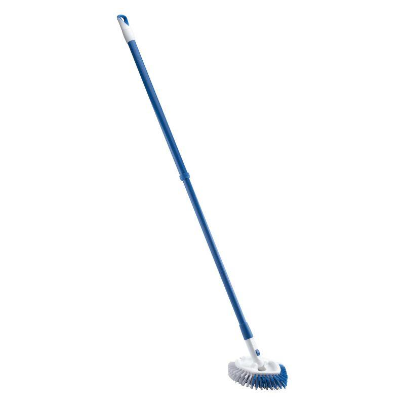 Blue and White Extendable Tub and Tile Brush with Antimicrobial Bristles