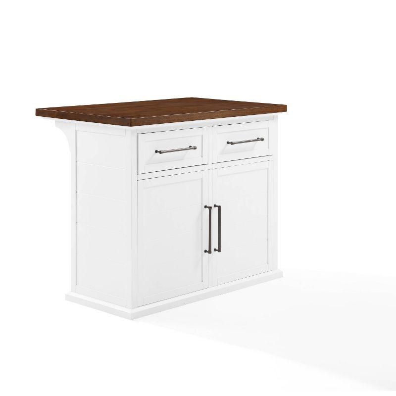 White and Walnut Wood Top Kitchen Island with Storage