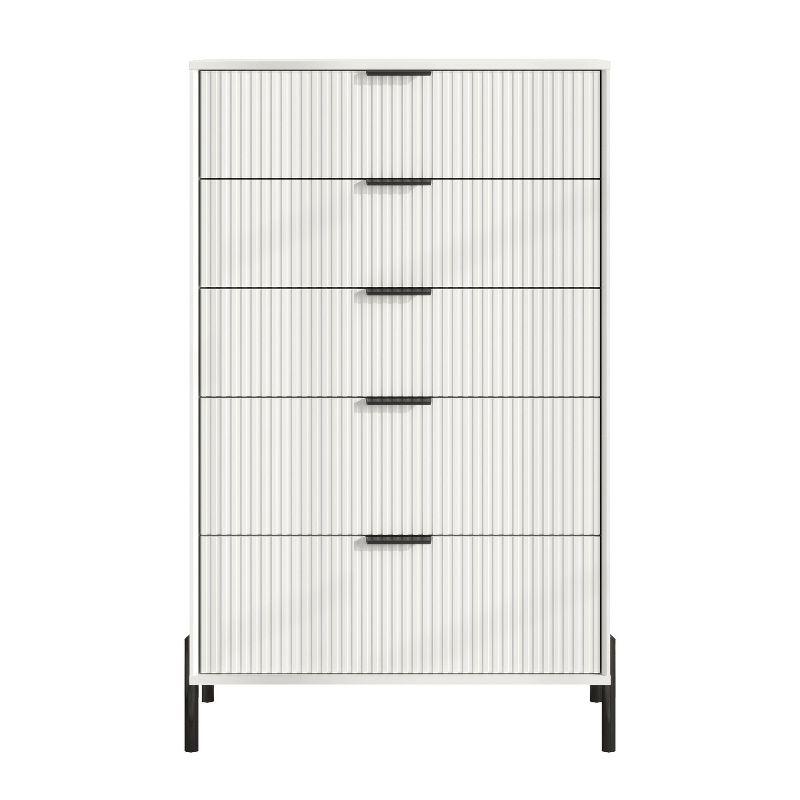 Festivo 5 Drawer Chest of Drawers Off-White: Modern Vertical Storage, MDF Construction, Includes Anti-Tip Kit