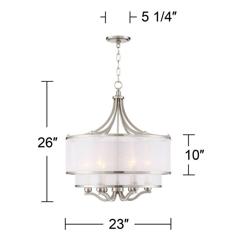 Possini Euro Design Nor Brushed Nickel Pendant Chandelier 23" Wide Modern Double White Organza Shade 6-Light Fixture for Dining Room Kitchen Island