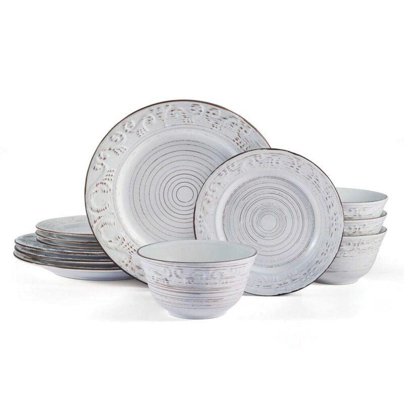 Pfaltzgraff Trellis White Ceramic 12-Piece Dinnerware Set