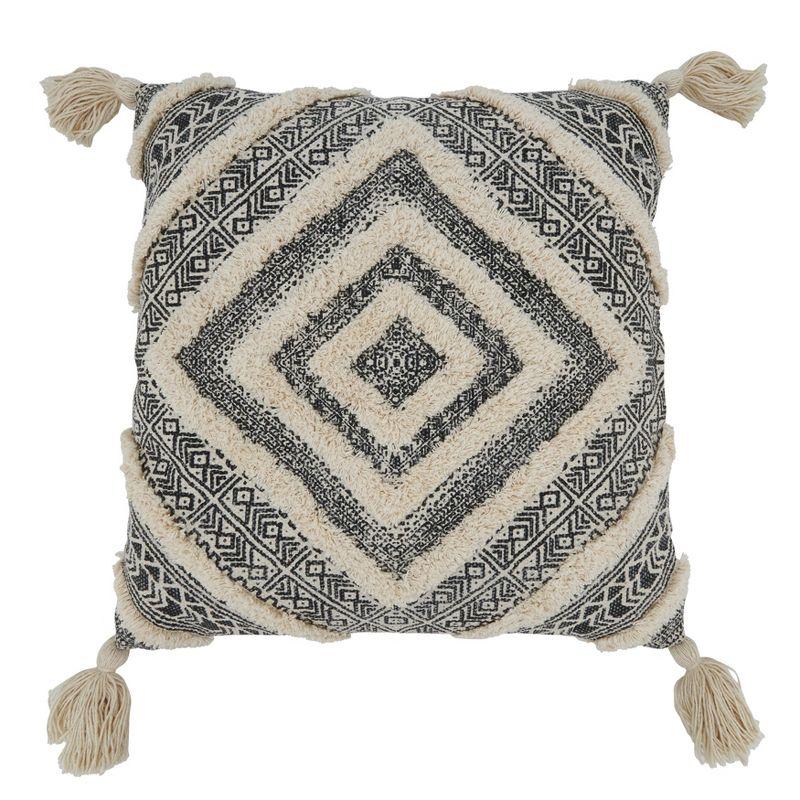 Saro Lifestyle Tufted Diamond Block Print  Decorative Pillow Cover, Black, 20"