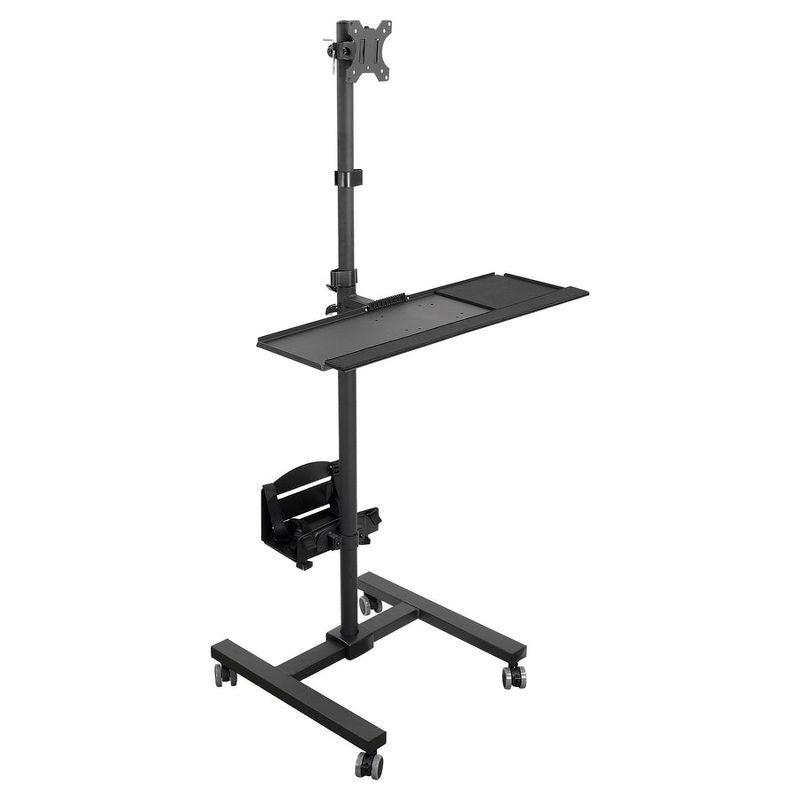 Mount-It! Height Adjustable Rolling Computer Cart, Workstation with Tray Monitor Mount & CPU Holder