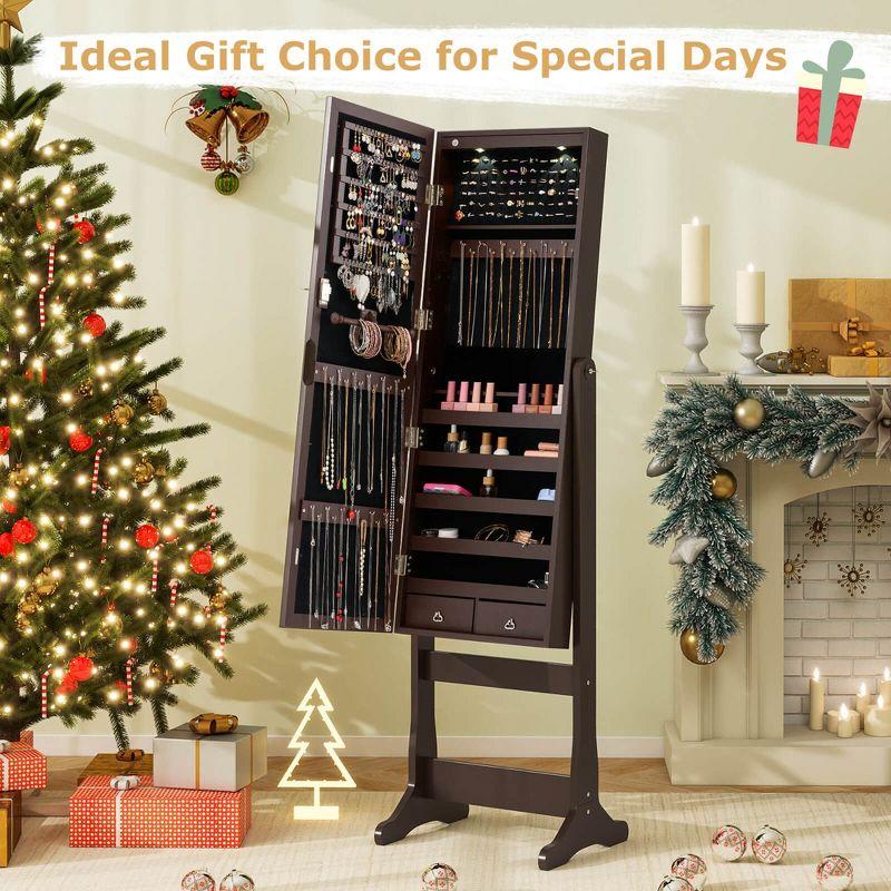 Costway Jewelry Mirrored Cabinet Armoire Organizer Storage Box with Stand Christmas Gift Coffee