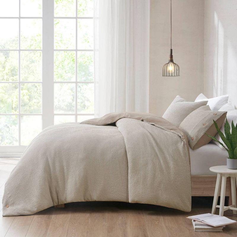 Taupe Greige Cotton Blend Waffle Weave Duvet Cover Set