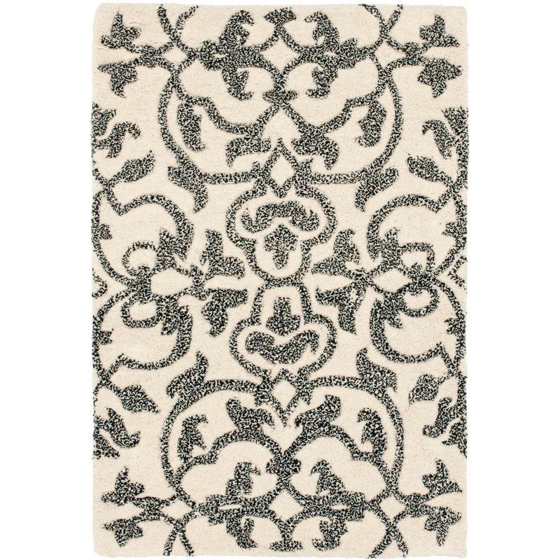 Ivory and Grey Tufted Wool and Viscose Area Rug, 2' x 3'