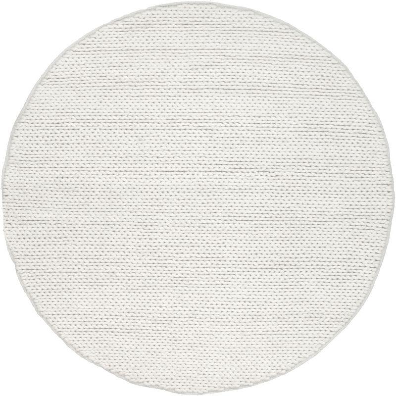 Off-White Braided Wool Round Area Rug, 4'